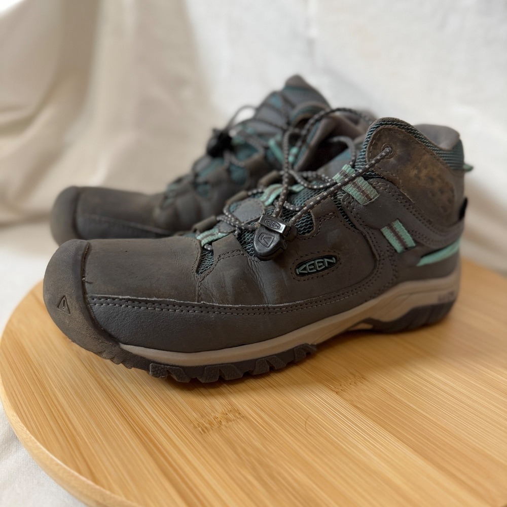 Keen Targhee Waterproof Hiking Boots Youth 4 Gray Teal 1026301 Mid Top